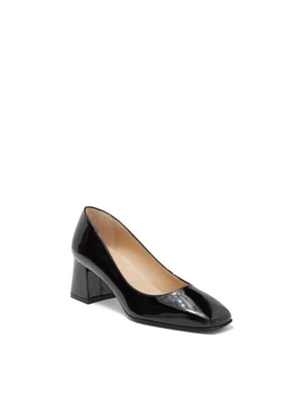 Ron White "Lizbeth" square toe block heel BNWT Italy black pump patent